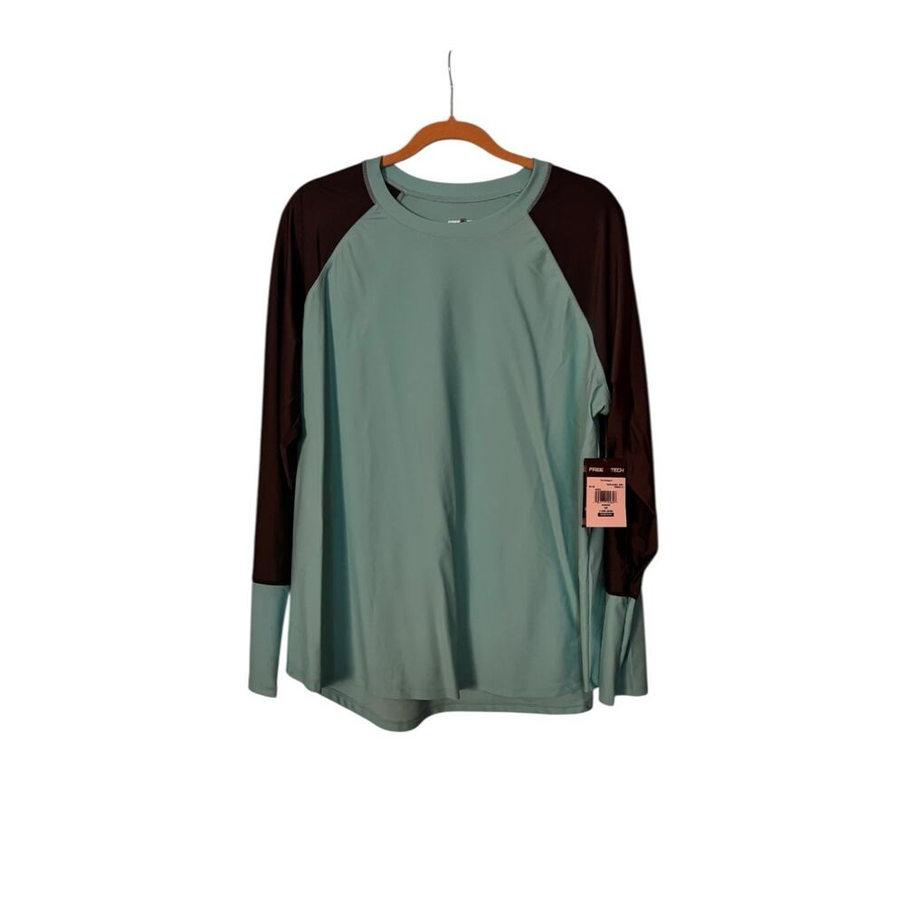 Free Tech Women's Long Sleeve Rash Guard Swim Top Plus Size 2X Aqua Grey NEW